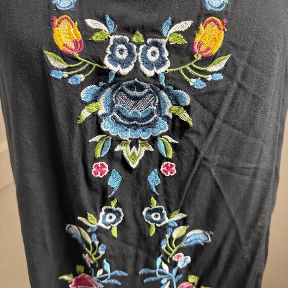 The Cove black v-neck embroidered sleeveless mini dress.  Boho casual - Picture 4 of 9